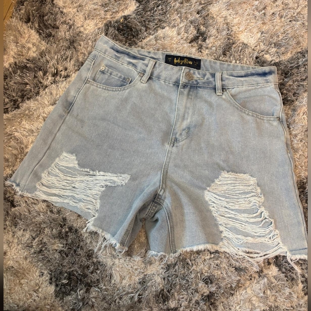 Indigo Rein Light Wash Ripped Jean Shorts